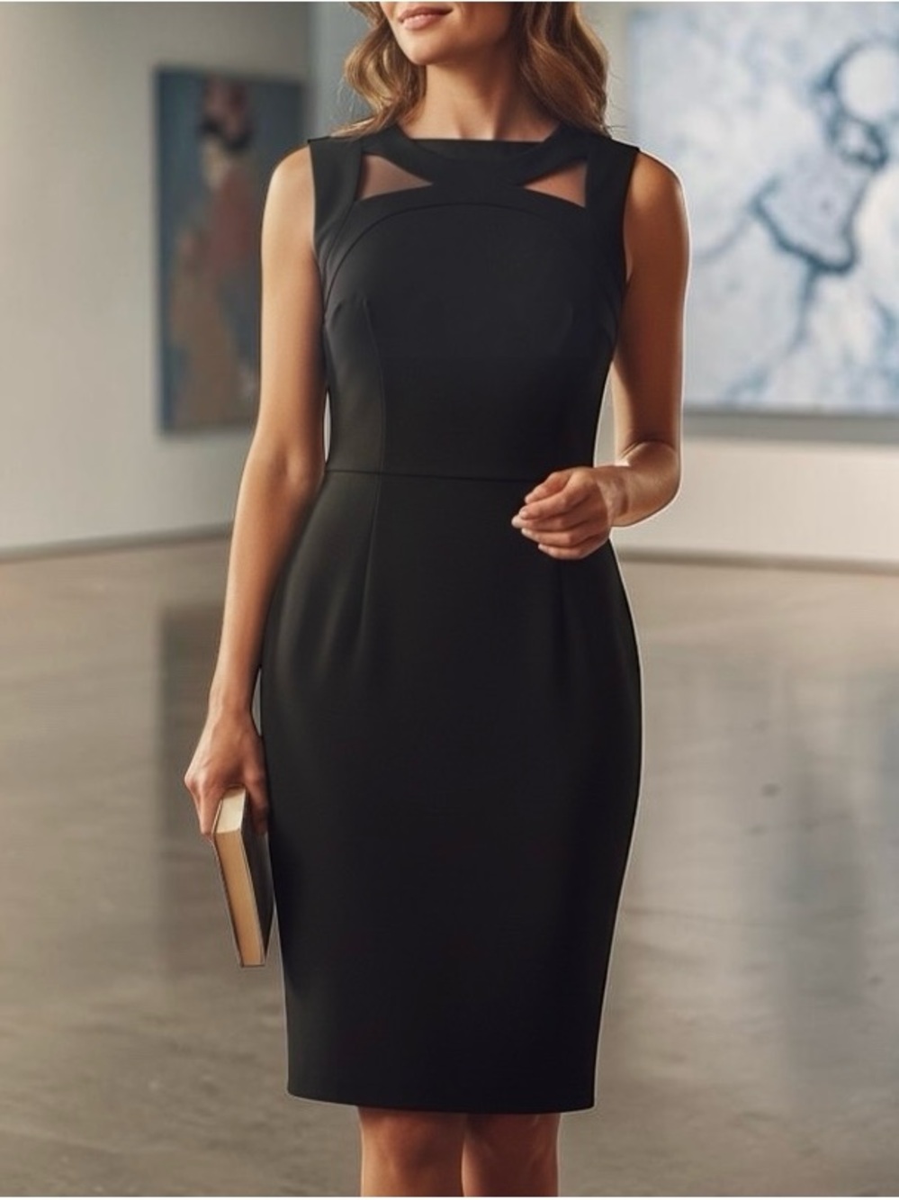 NWT $134🔥 Calvin Klein Classic Black Sheath Dress Women’s Size 14 Scuba Crepe